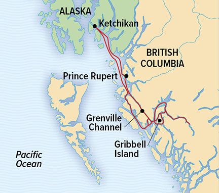 Voyage to Great Bear Rainforest: Native Culture and Wildlife in the Land of the Spirit Bear Itinerary Map