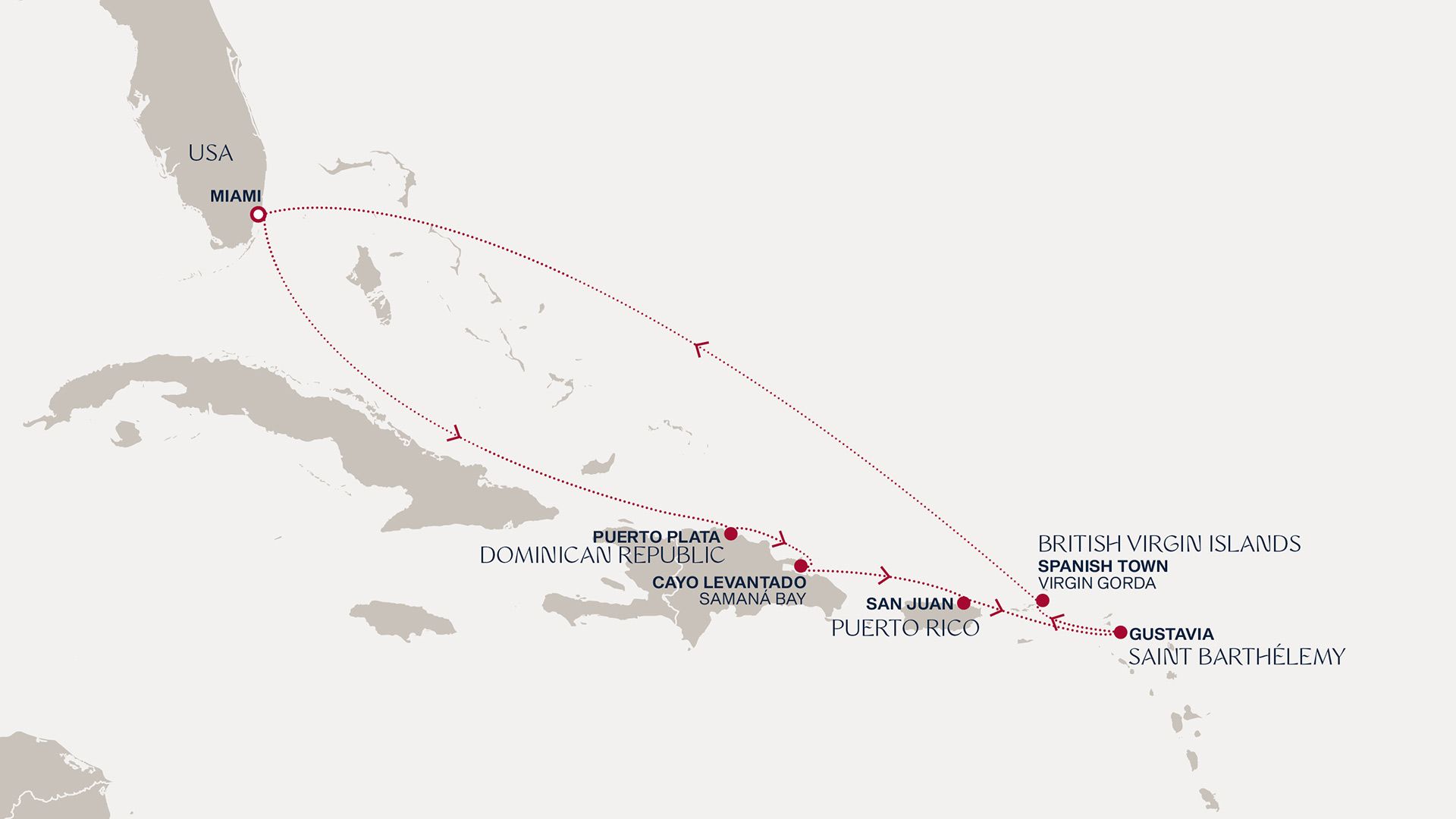 A Journey from Miami to Miami Itinerary Map